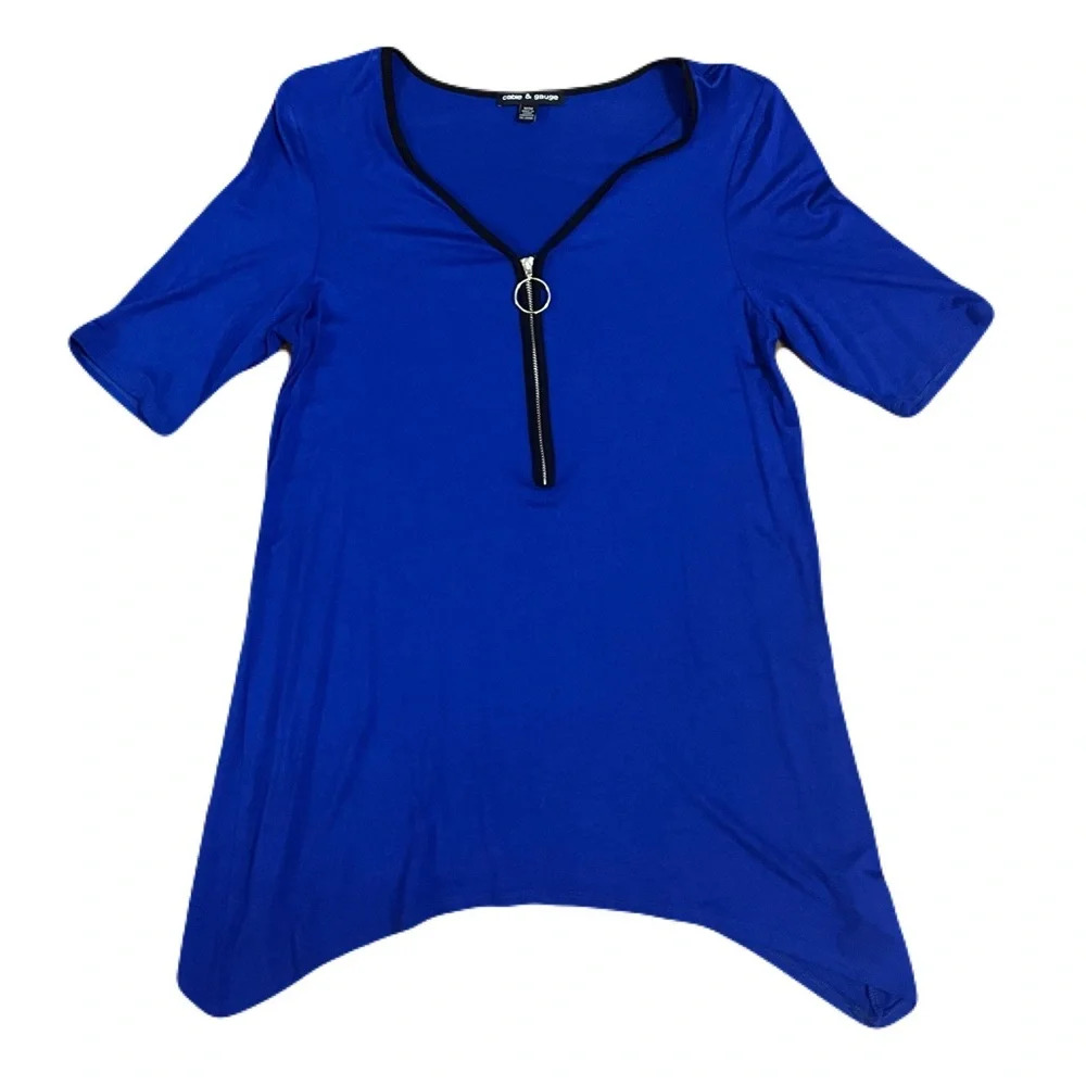 CABLE & GAUGE ROYAL ASYMMETRIC ZIP UP BLOUSE